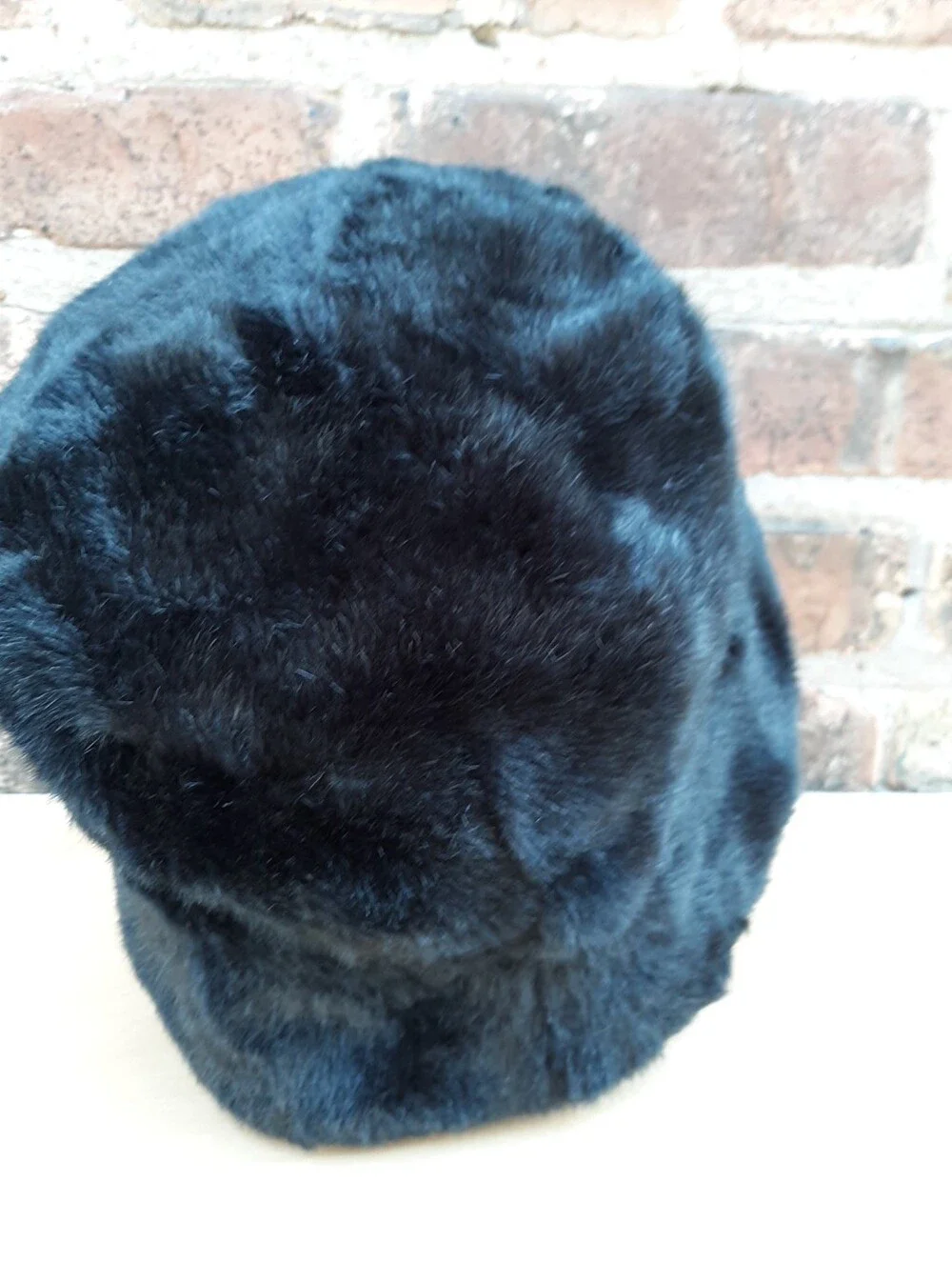 Vintage Style Black Faux Fur Bucket Hat Quilted Silk Feel Lining One Size